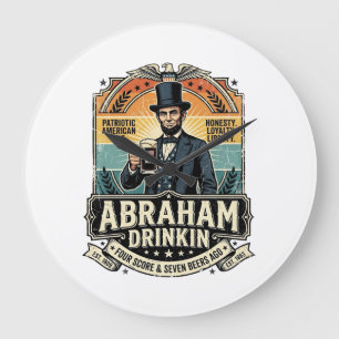 Reloj Redondo Grande Patriótico Abraham Bebiendo Retro Desgastado