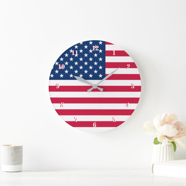 Reloj Redondo Grande Patriótico estadounidense de la bandera de Estados (Hogar)