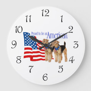 Reloj Redondo Grande Patriotismo de Airedale Terriers
