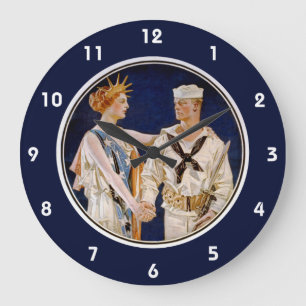 Reloj Redondo Grande Patriotismo Vintage, Lady Liberty con marinero de