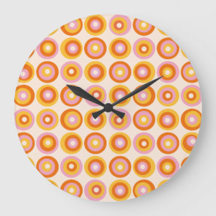 Reloj Redondo Grande Patrón abstracto de círculos naranjas de mediados 