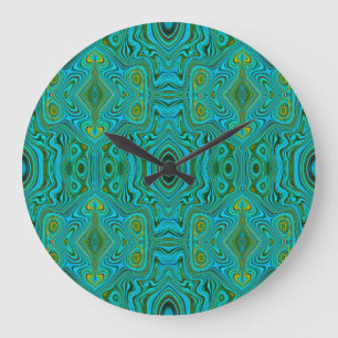 Reloj Redondo Grande Patrón abstracto de croquis trippy retro turquesa