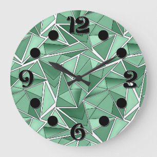 Reloj Redondo Grande Patrón abstracto de formas geométricas verdes