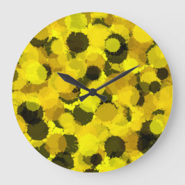 Reloj Redondo Grande Patrón abstracto de girasol Amarillo artístico