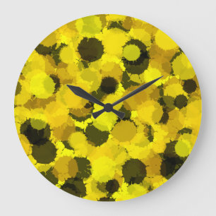Reloj Redondo Grande Patrón abstracto de girasol Amarillo artístico