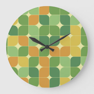 Reloj Redondo Grande Patrón abstracto de mediados de siglo verde naranj