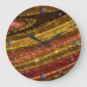 Reloj Redondo Grande Patrón abstracto, marrón y amarillo, textura