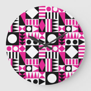 Reloj Redondo Grande Patrón abstracto moderno de mediados de siglo.