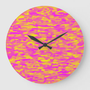 Reloj Redondo Grande Patrón abstracto rosa amarillo naranja
