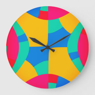 Reloj Redondo Grande Patrón abstracto rosa claro, azul y naranja