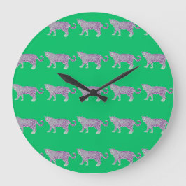 Reloj Redondo Grande Patrón animal colorido sobre fondo verde
