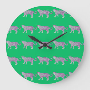 Reloj Redondo Grande Patrón animal colorido sobre fondo verde