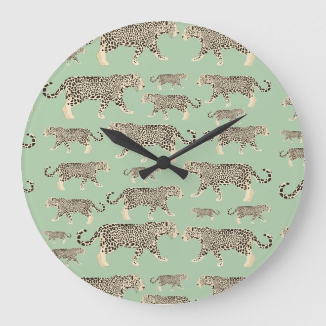 Reloj Redondo Grande Patrón animal Jaguar de la jungla (Anverso)