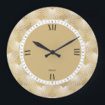 Reloj Redondo Grande Patrón Art Decó de Oro Blanco y Faux<br><div class="desc">Elegante patrón blanco y falso dorado art-deco geométrico sin costura.</div>