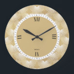 Reloj Redondo Grande Patrón Art Decó de Oro Blanco y Faux<br><div class="desc">Elegante patrón blanco y falso dorado art-deco geométrico sin costura.</div>