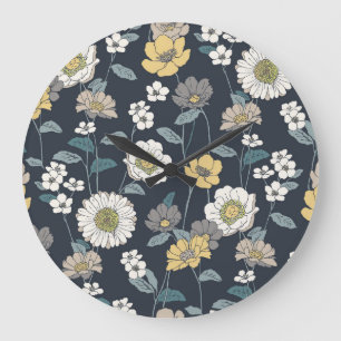 Reloj Redondo Grande Patrón artístico floral, sin fisuras.