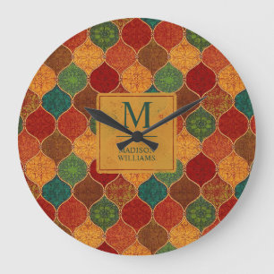 Reloj Redondo Grande Patrón Azteca geométrico mosaico marroquí sin fisu