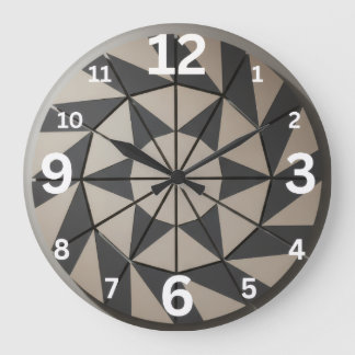 Reloj Redondo Grande Patrón Azteca Tribal Geométrico Moderno Beige Gris