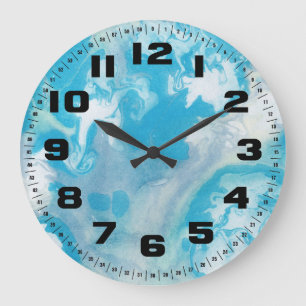 Reloj Redondo Grande Patrón azul de mármol blanco y gris