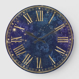 Reloj Redondo Grande Patrón azul oscuro vintage y destellos dorados