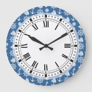 Reloj Redondo Grande Patrón azul y blanco náutico del marinero