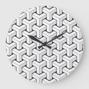 Reloj Redondo Grande Patrón blanco negro de cubos isométricos