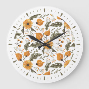 Reloj Redondo Grande Patrón botánico floral moderno Verde dorado