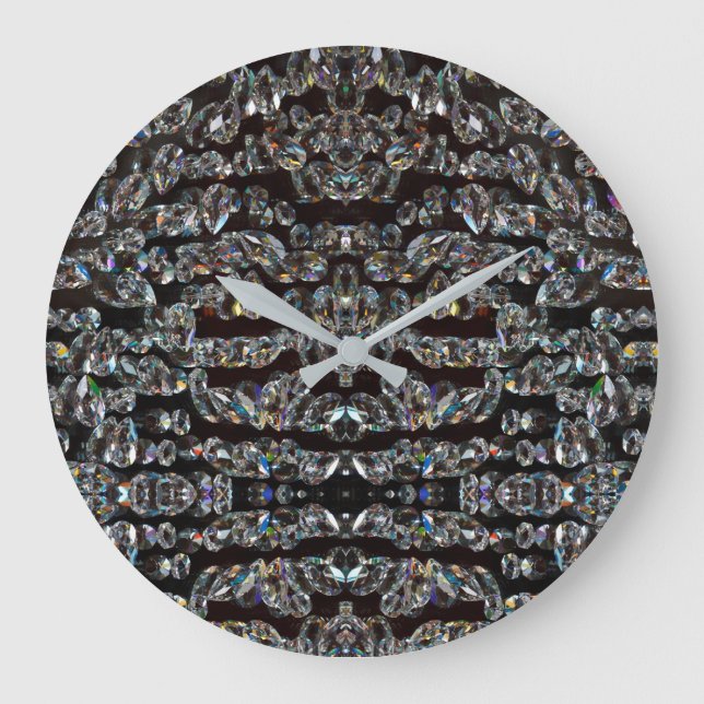 Reloj Redondo Grande Patrón brillante de diamantes elegante plata y neg (Anverso)