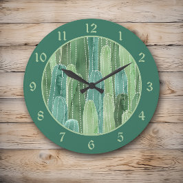 Reloj Redondo Grande Patrón Cacti de color verde Verde azulado