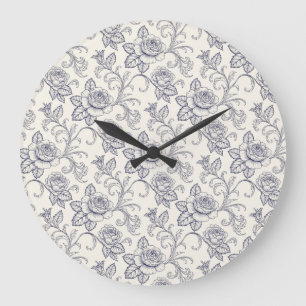 Reloj Redondo Grande Patrón campestre Blue Rose Cottage Core