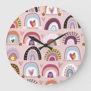 Reloj Redondo Grande Patrón cardíaco de arcos de lluvia infantil