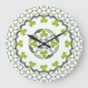 Reloj Redondo Grande Patrón celático de Shamrock Clover verde