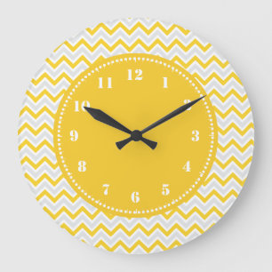 Reloj Redondo Grande Patrón Chevron moderno Giro Amarillo