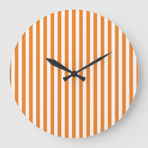Reloj Redondo Grande Patrón Clásico de Rayas Verticales Naranja y Blanc