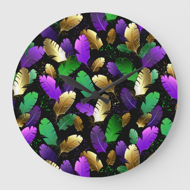 Reloj Redondo Grande Patrón continuo con plumas de Mardi Gras (Anverso)