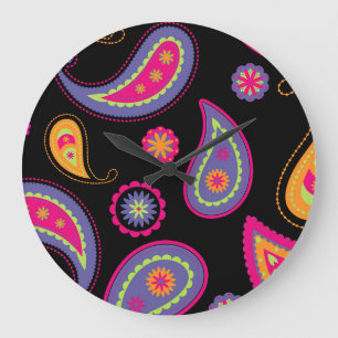 Reloj Redondo Grande Patrón continuo de Paisley colorido