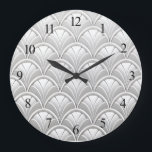 Reloj Redondo Grande patrón de abanico Art Deco<br><div class="desc">patrón de escala de hoja de ventilador Art Deco</div>