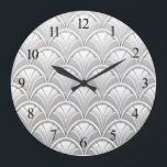 Reloj Redondo Grande patrón de abanico Art Deco<br><div class="desc">patrón de escala de hoja de ventilador Art Deco</div>