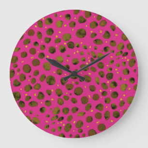 Reloj Redondo Grande Patrón de acuarela con piel abstracta de chita.