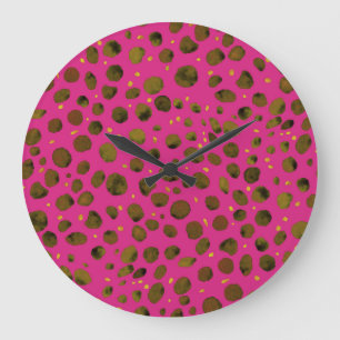 Reloj Redondo Grande Patrón de acuarela con piel abstracta de chita.