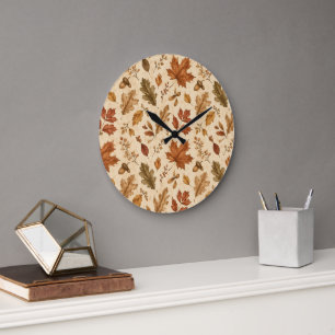 Reloj Redondo Grande Patrón de acuarela de hojas de otoño