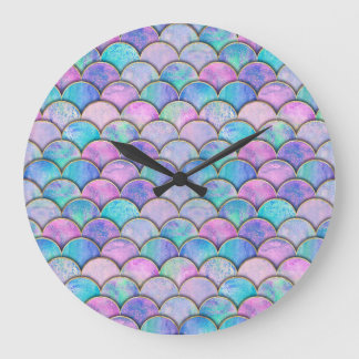 Reloj Redondo Grande Patrón de acuarela japonés de escala de sirena