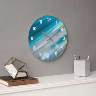 Reloj Redondo Grande Patrón de Ágata Bandeada Azul Verde