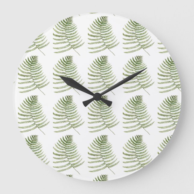 Reloj Redondo Grande Patrón de agua botánica de las hojas de hierro (Anverso)