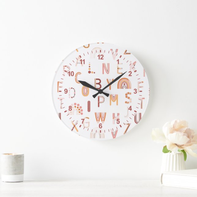 Reloj Redondo Grande Patrón de alfabeto arcoiris diverso (Hogar)