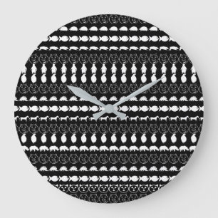 Reloj Redondo Grande Patrón de animales blancos de corte negro