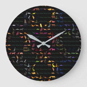 Reloj Redondo Grande Patrón de animales retro coloridos #5