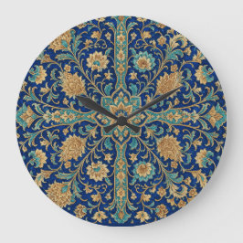 Reloj Redondo Grande Patrón de arabesco floral persa azul real