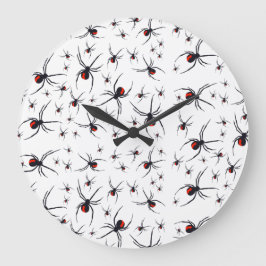 Reloj Redondo Grande Patrón de araña rojo y negro
