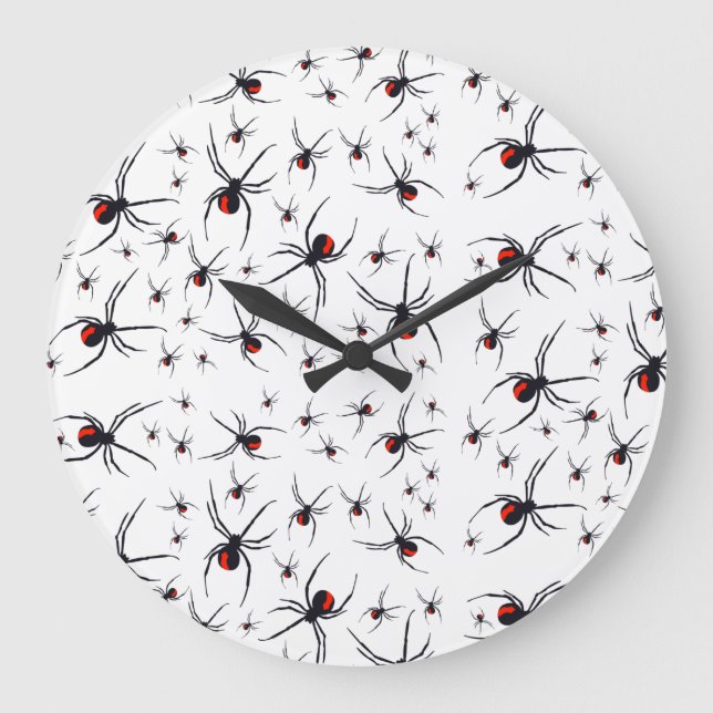Reloj Redondo Grande Patrón de araña rojo y negro (Anverso)